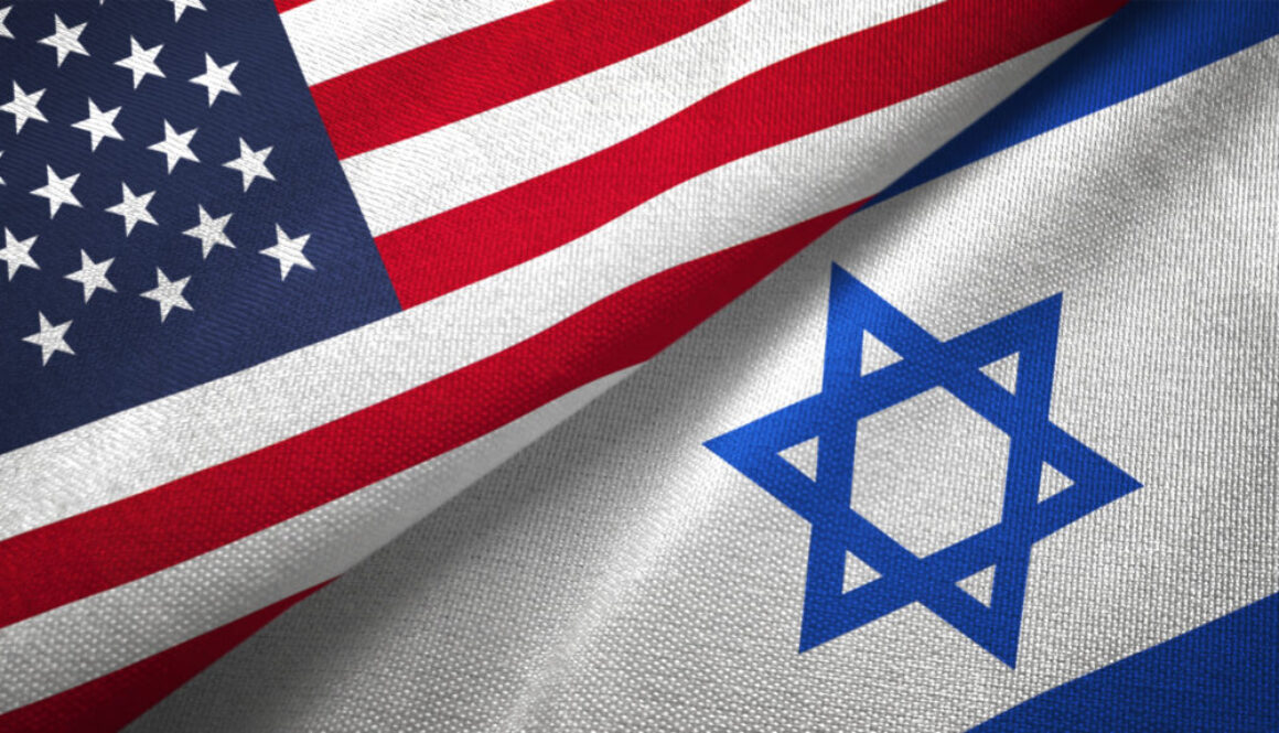 Israel and United States two flags together realations textile cloth fabric texture