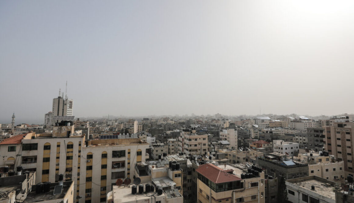 A picture shows a view of Gaza City during a dust wave