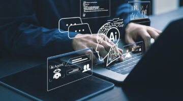 Humans are using laptops and computers to interact with AI, helping them create, code, train AI, or analyze big data with fast, cutting-edge technology.